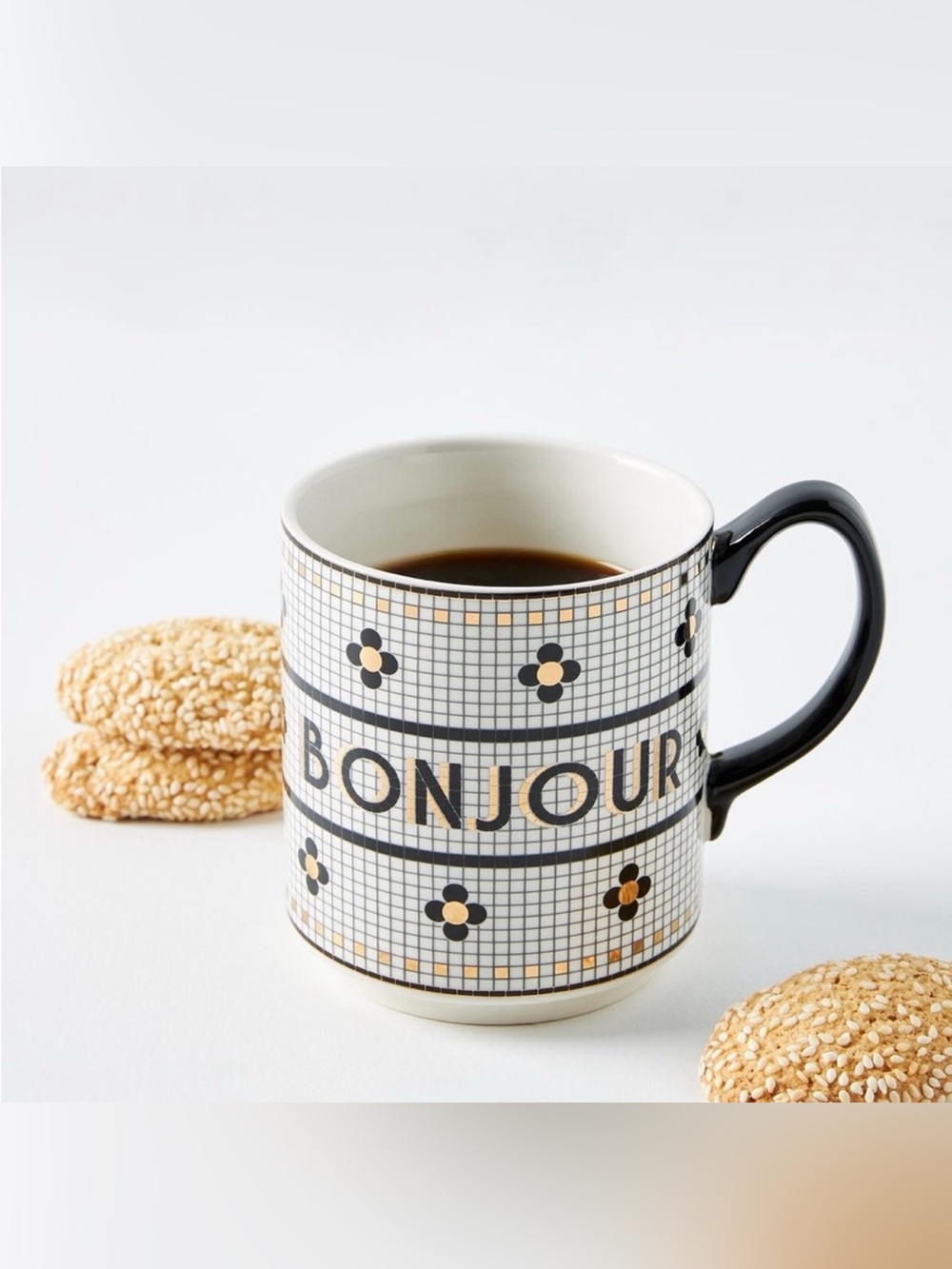 Anthropologie Bistro Tile Bonjour Mug